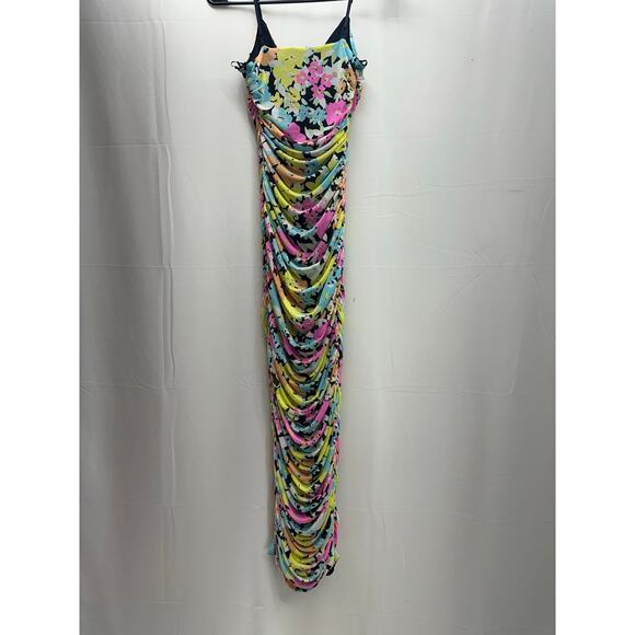 AFRM multi colored floral ruched fitted dress S NWTS - Picture 3 of 5